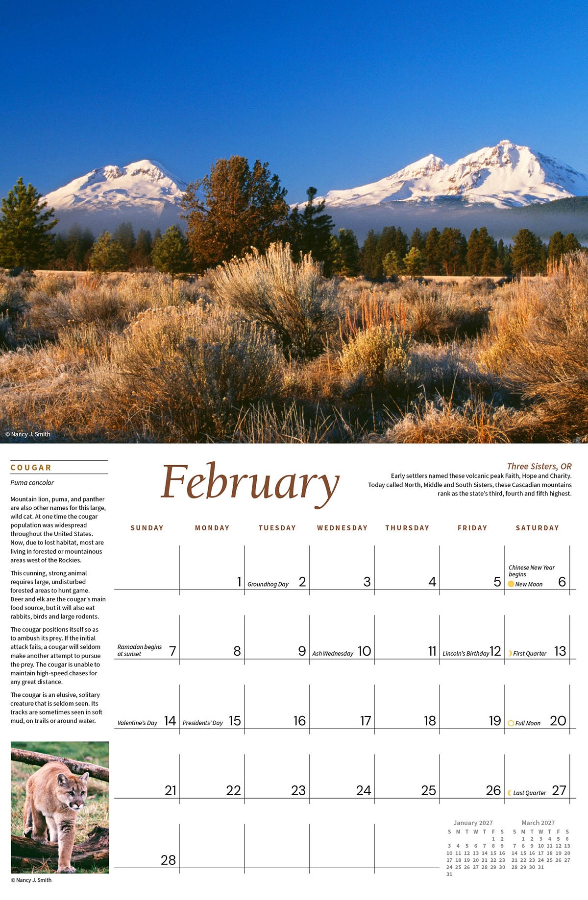 2027 Majestic Pacific Northwest wall calendar February